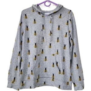 L.A. Soul Bee Hoodie Top Gray Yellow Pattern Kangaroo Pocket Size Small